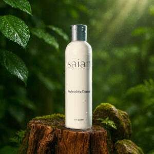 Saian lotion bottle on tree stump