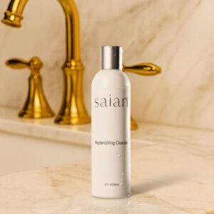 Saian lotion bottle on counter top
