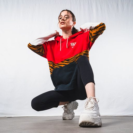 Model posing in Nike clothing for Product Pop photo shoot