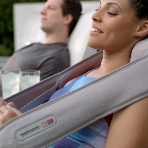 Models using neck massage product as part of Product Pop home goods product photography shoot